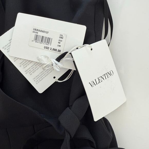 Valentino Wrap Effect Midi Dress Wool and Silk Black 46 (US 10) NWT - Picture 14 of 16